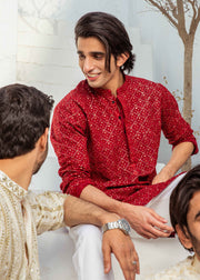 Red Chanderi Kurta Pajama – Elegant & Luxurious For Men