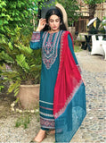 Luxury Embroidered Lawn 3-Piece Suit with Double-Shaded Chiffon Dupatta For Women