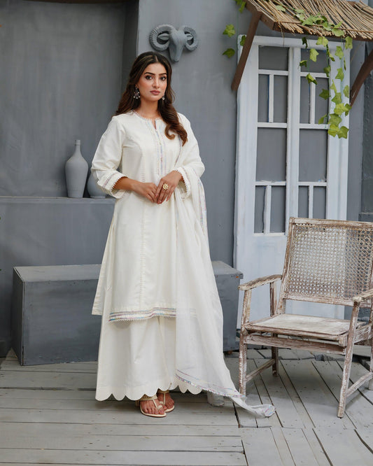 Pearl White – Cotton Silk 3 Piece Suit For Women