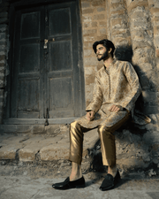 Beige 2-Piece Kurta Suit with Formal Pants For Men