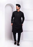 Black Color Mirror Embroidered Kurta Pajama For Men