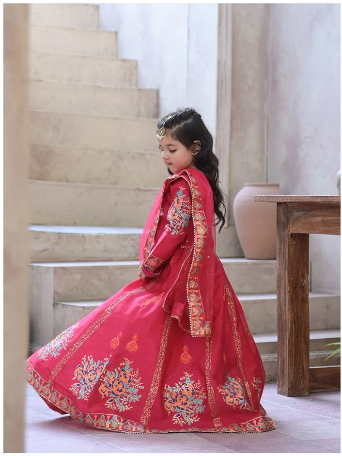 Elegant Block Printed Raw Silk Lehenga Choli For Girls