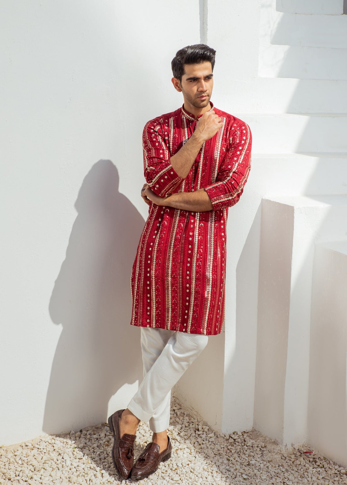 Red Chanderi Kurta Pajama – Stylish & Elegant For Men