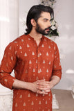Orange Color Mirror Embroidery Self Cotton Fabric Kurta Pajama For Men