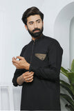 Black Copper Embroidered Kurta Pajama For Men