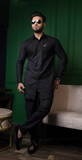 Black Color Hard-Cotton Senator Style Kaftan For Men
