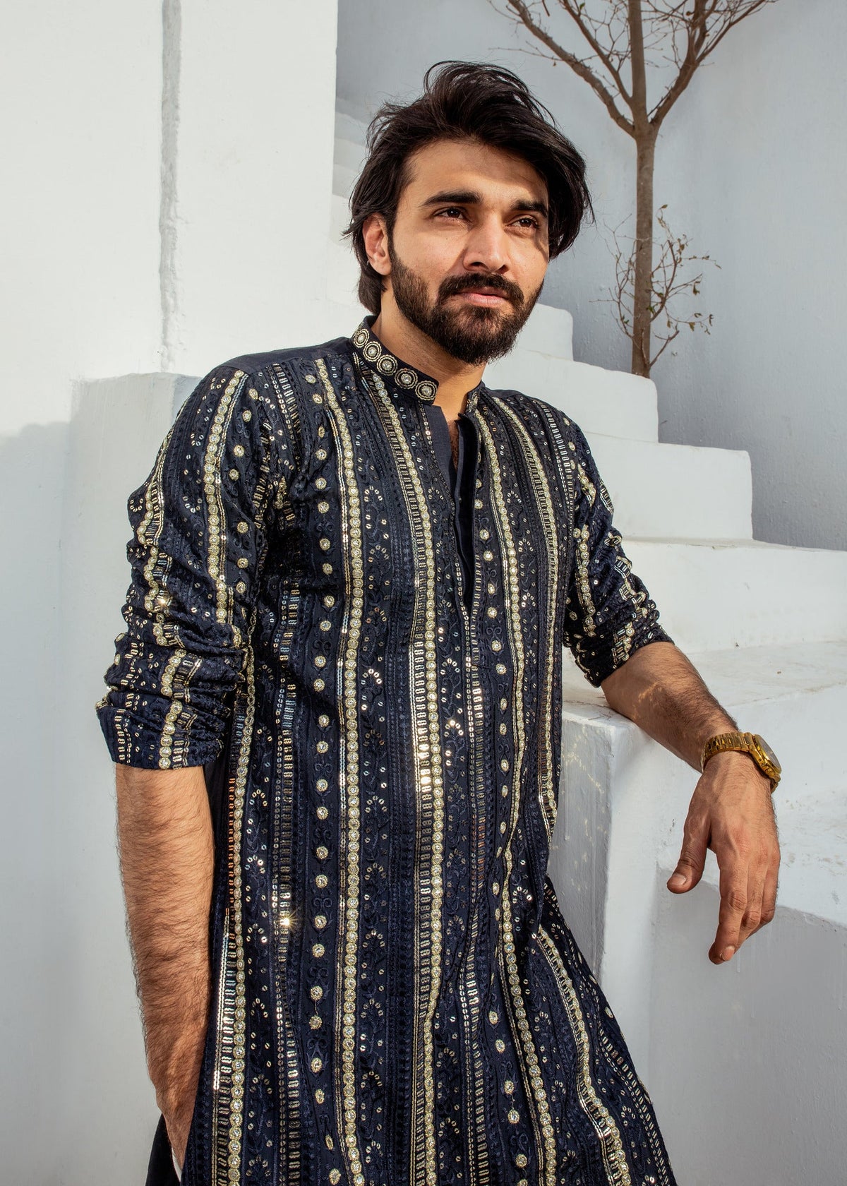 Navy Chanderi Kurta Pajama – Elegant & Sophisticated For Men