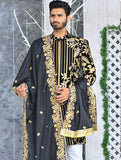 Black Velvet Sherwani With Gold Work Embroidered Sherwani For Men