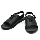 Black Color With Black-Tassels Leather Sandals For Men