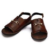Brown Color With Golden Buckle Design Sandals For Men