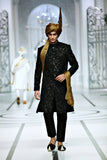 Black Color Pearl Embroidered Sherwani For Men