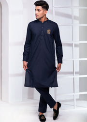 Black Color Signature Embroidered Kurta Pajama For Men