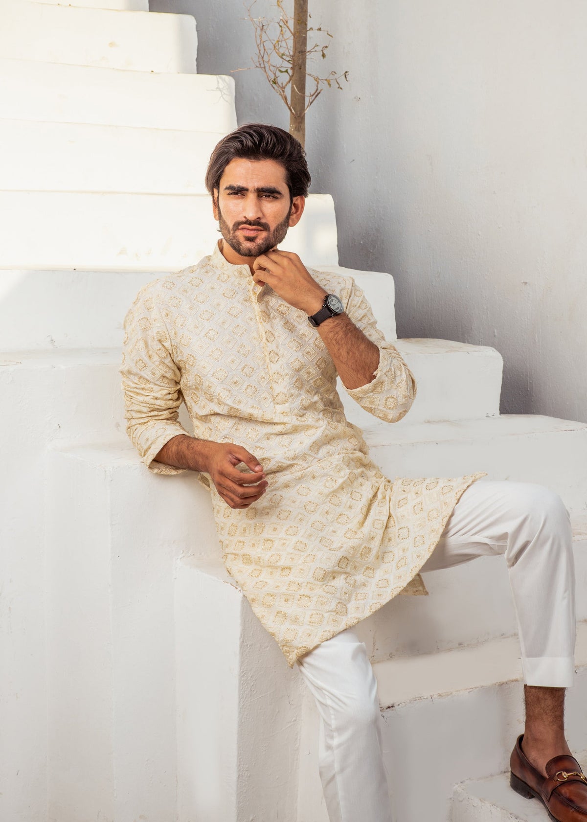 Ivory Chanderi Kurta Pajama – Classic & Sophisticated For Men