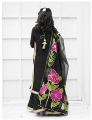 Elegant Soft Raw Silk 3-Piece Suit with Hand-Painted Organza Dupatta For Girls