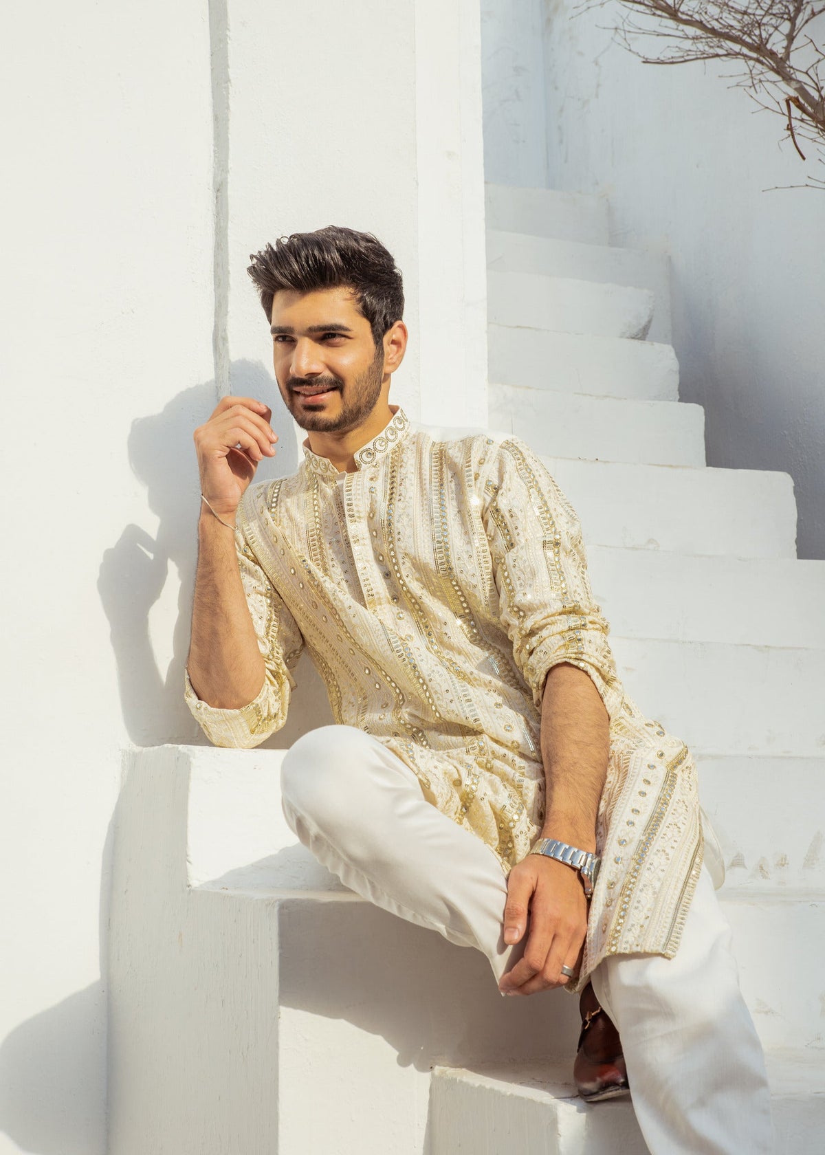 White Chanderi Kurta Pajama – Elegant & Premium For Men