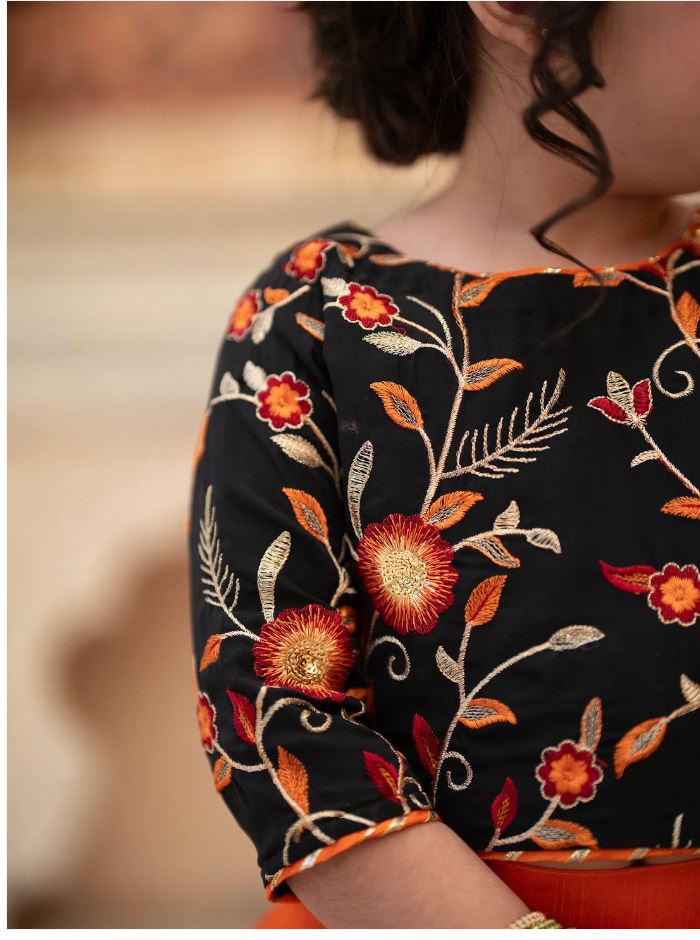 Orange Gotta Tilla Embroidered Lehenga Choli For Girls