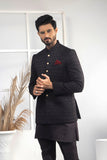 Black Color Thread Embroidered Prince Coat For Men
