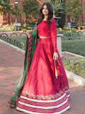 Rubi Red Chiffon Choli with Raw Silk Lehenga & Net Dupatta For Women