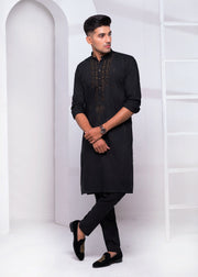 Black Color Zari Embroidered Kurta Pajama For Men