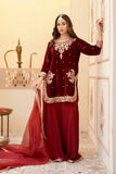 Zeba Maroon Burgundy Velvet Shirt & Sharara with Dupatta For Women