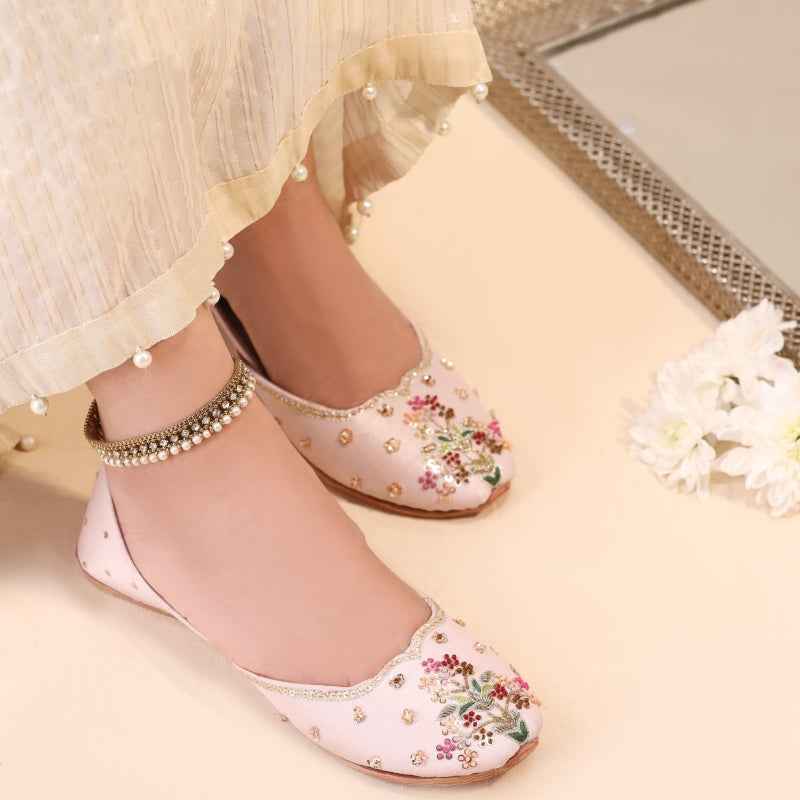 Ombre Oasis Pink Handcrafted Floral Khussa For Women