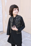 Black Embroidered Waistcoat Suit For Boys