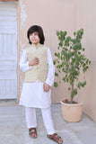 Off White Embroidered Waistcoat Suit For Boys