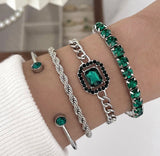 Silver Emerald Bangles Set – Pack of 4 | Gold Plated | Premium Quality For Women