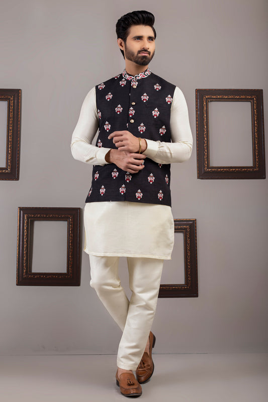 Black Emblem Waist Coat For Men
