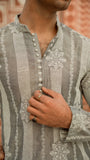 Gray Chikankari Embroidered Kurta for Men For Men