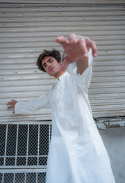 Elegant White Embroidered Kurta with Farshi Shalwar For Men