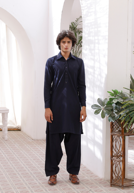 Navy Blue Formal Shalwar Kameez For Men