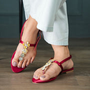 Black Pearl & Maroon Pearl Sequin Embellished Sandal – Elegant Traditional Flats For Women