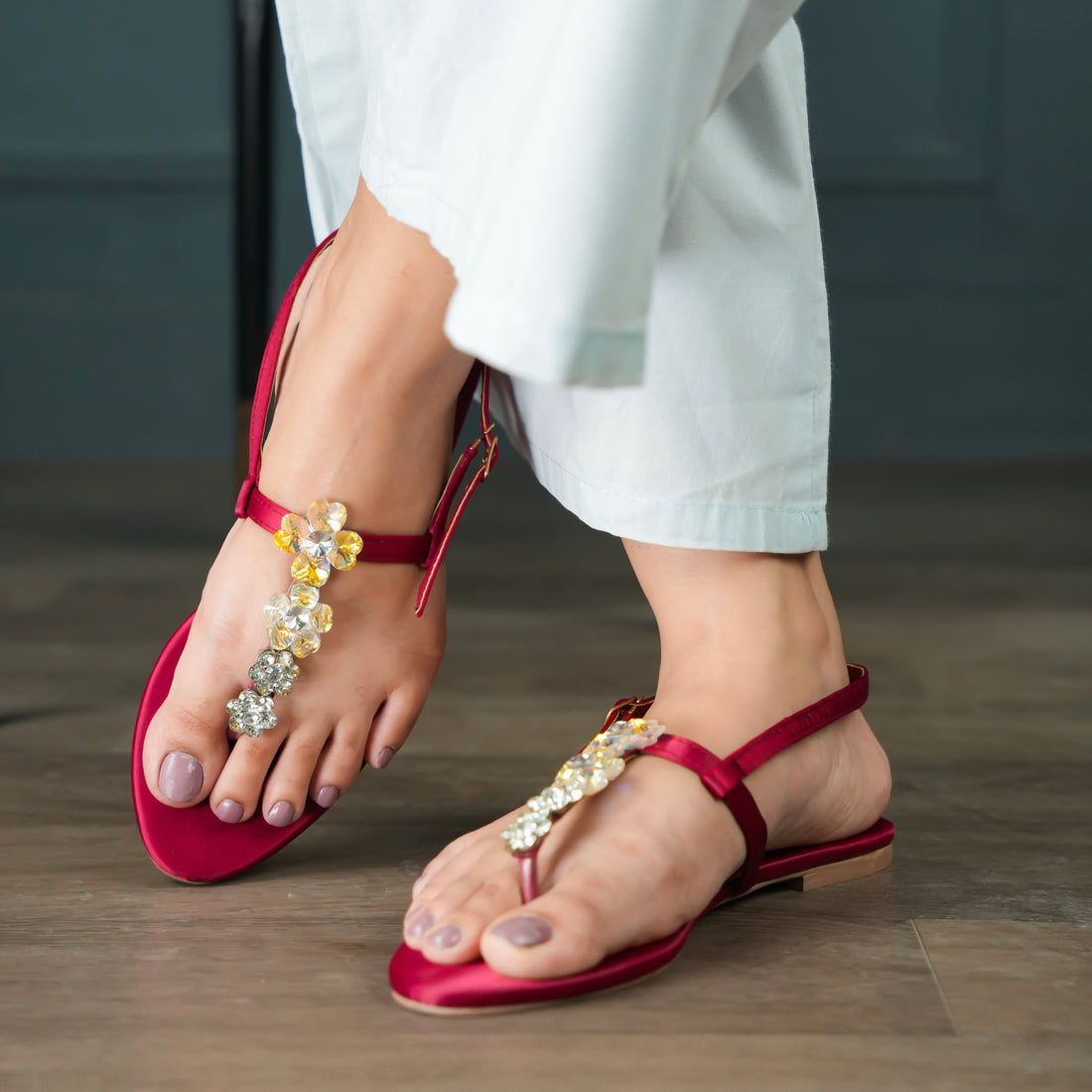 Black Pearl & Maroon Pearl Sequin Embellished Sandal – Elegant Traditional Flats For Women