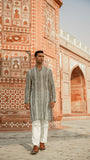 Gray Chikankari Embroidered Kurta for Men For Men