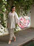 Pearl (Whitish Grey) – Embroidered 2-Piece Cotton Lawn Outfit For Women