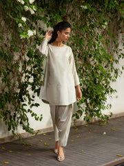 Pearl (Whitish Grey) – Embroidered 2-Piece Cotton Lawn Outfit For Women