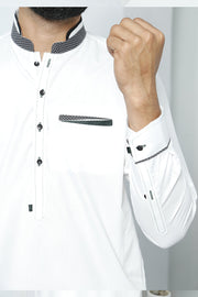 White Color Polka Dot Embroidered Kurta Pajama For Men
