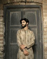 Beige 2-Piece Kurta Suit with Formal Pants For Men