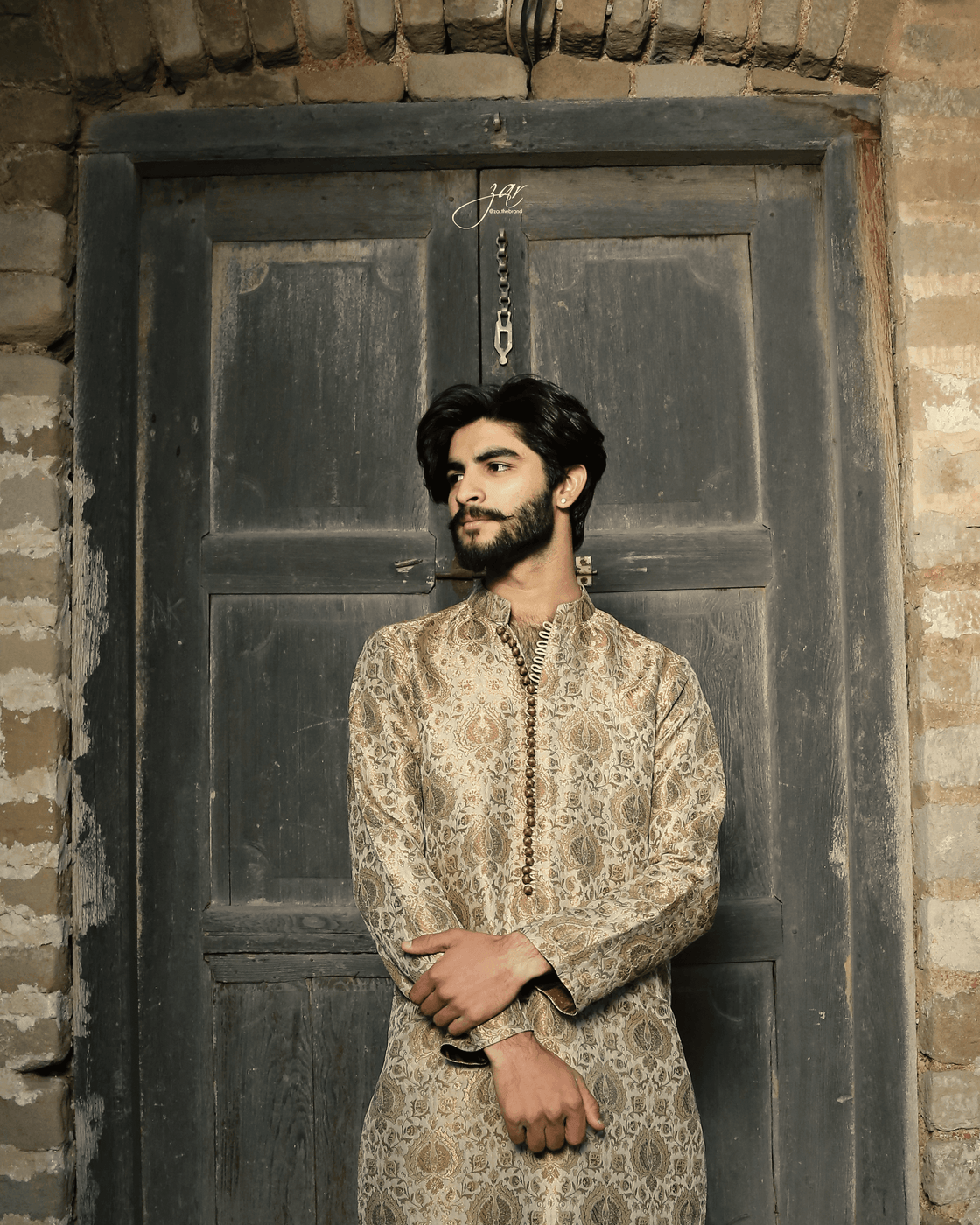 Beige 2-Piece Kurta Suit with Formal Pants For Men