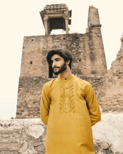 Mustard 2-Piece Cotton Silk Kurta Suit With Pant For Men