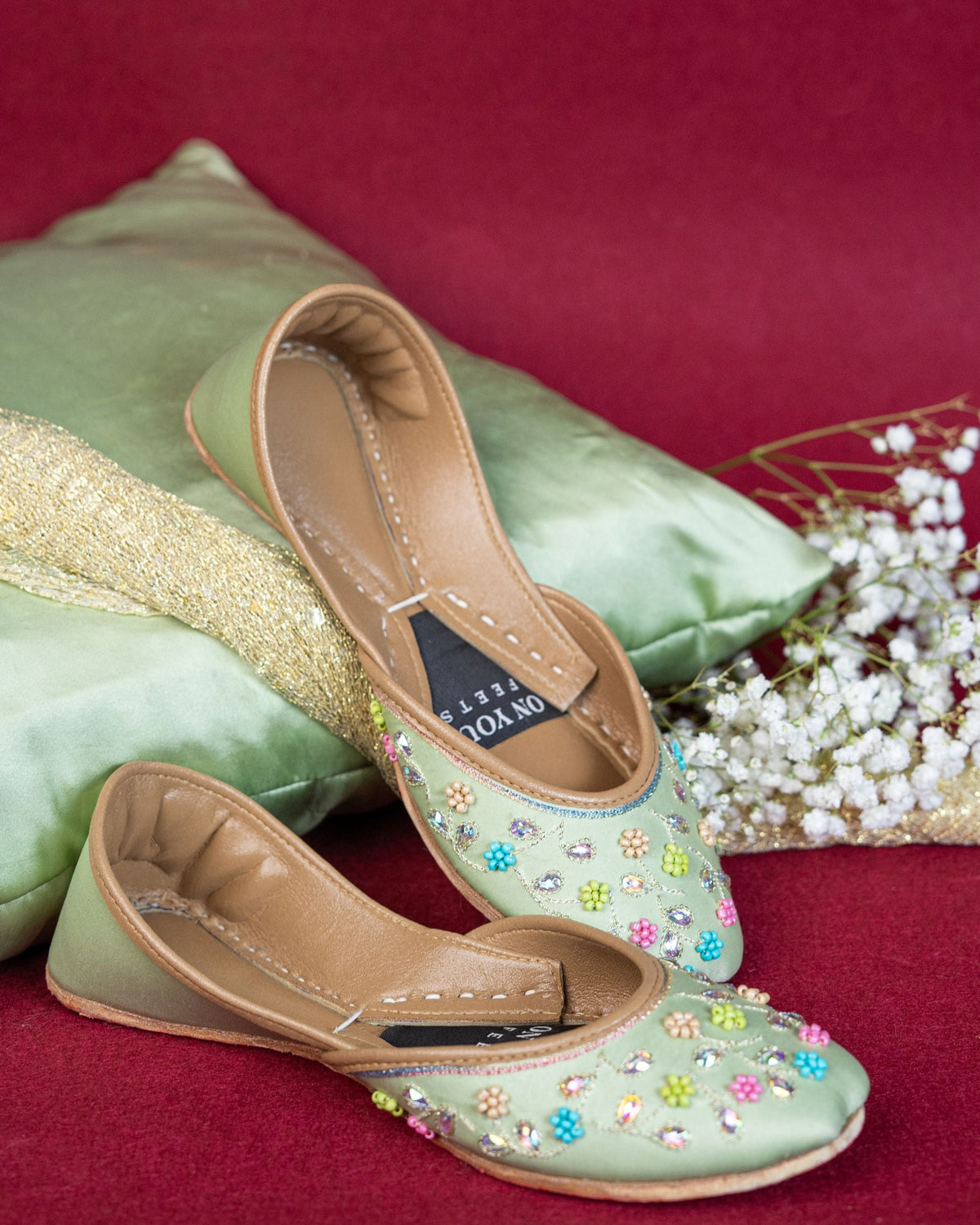 Mint Blossom Embroidered Khussa For Women