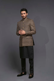 Black Color Golden Embroidered Prince Coat For Men