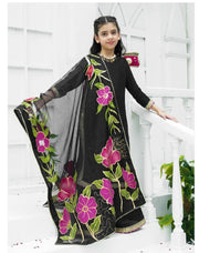 Elegant Soft Raw Silk 3-Piece Suit with Hand-Painted Organza Dupatta For Girls