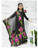 Elegant Soft Raw Silk 3-Piece Suit with Hand-Painted Organza Dupatta For Girls