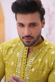 FLouroscent Color Mirror Work Embroidery Kurta Pajama For Men