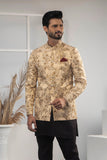 Cream Color Floral Embroidered Prince Coat For Men