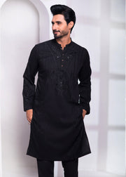 Black Color Wash & Wear Resham Embroidered Kurta Pajama For Men
