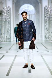 Blue Color Embroidered Prince Coat For Men