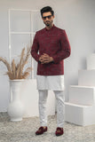 Maroon Color Thread Embroidered Prince Coat For Men